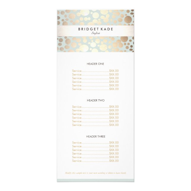 Beauty Salon Guld Light Blue Circle Mönster Menu Reklamkort (Framsidan)