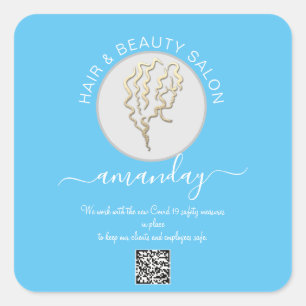 Beauty Salon Hair Covid Reopen Logotyp Hair QR Blu Fyrkantigt Klistermärke