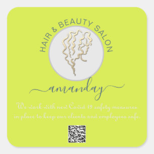 Beauty Salon Hair Covid Reopen Logotyp Hair QR COD Fyrkantigt Klistermärke