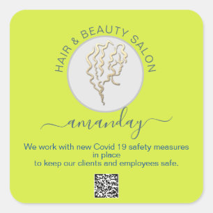 Beauty Salon Hair Covid Reopen Logotyp Hair QR COD Fyrkantigt Klistermärke