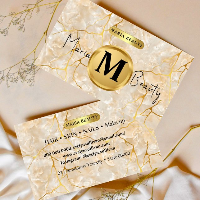 Beauty salon Hair Makup Artist Brown guld marble Visitkort (Skapare uppladdad)