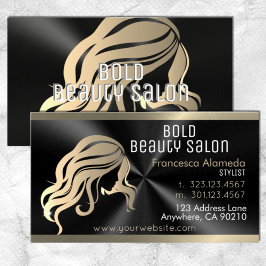 Beauty Salon Hair Stylist Brushed Black + Guld Visitkort
