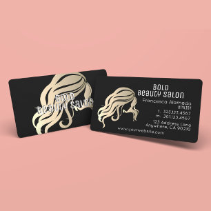 Beauty Salon Hair Stylist Metallic Guld + Black Visitkort