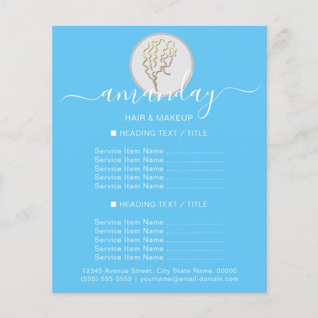 Beauty Salon Hairdresser Logotyp Guld Blue Flygblad (Framsidan)
