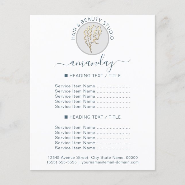 Beauty Salon Hairdresser Logotyp White Blu Pris Li Flygblad (Framsidan)