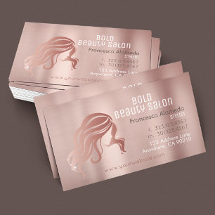 Beauty Salon Hairstylist Brushed Ro Guld Metalic Visitkort
