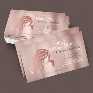 Beauty Salon Hairstylist Brushed Ro Guld Metalic Visitkort