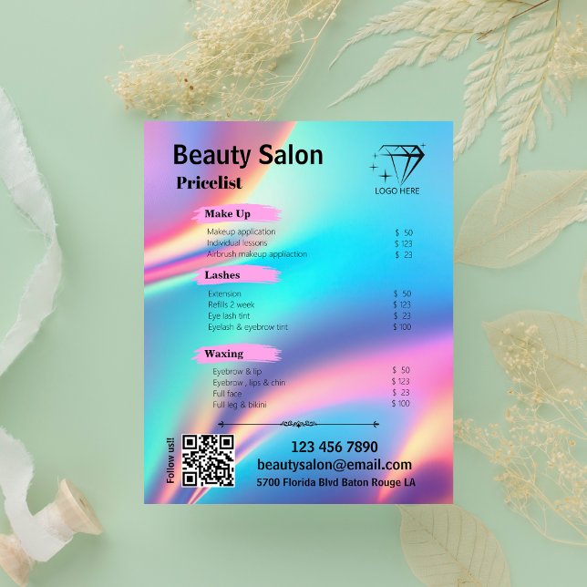Beauty Salon HoloGrapcs Aesthetician Add Logotyp Flygblad (Beauty Salon Holographic Aesthetician Add Logo Flyer)