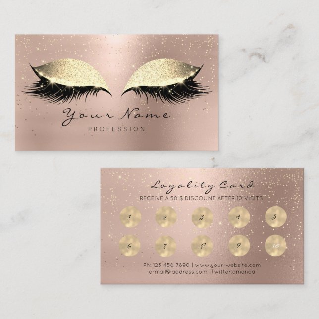 Beauty Salon Loyalty Card Makeup Coffee Lash 10 Lojalitetskort (Fram/baksida)