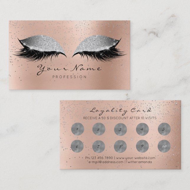 Beauty Salon Loyalty Card Makeup Silver Lash 10 Lojalitetskort (Fram/baksida)
