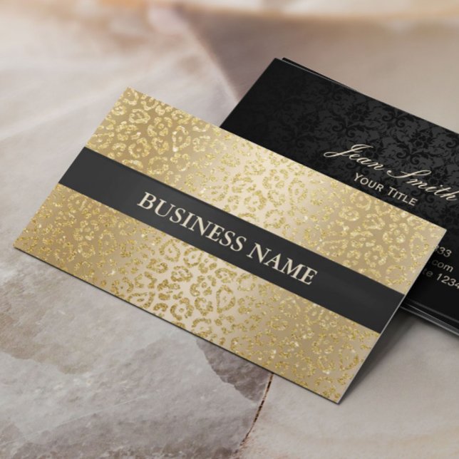 Beauty Salon Luxury Guld Leopard Black Stripe Visitkort (Skapare uppladdad)