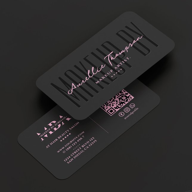 Beauty Salon Makeup Artist Elegant Black Rosa Visitkort (Beauty Salon Makeup Artist Elegant Black Pink Business Card
)