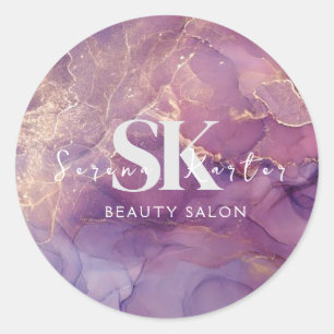 Beauty Salon Marble Lila Rosa Runt Klistermärke