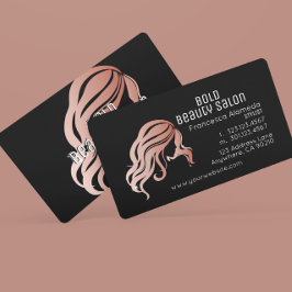 Beauty Salon Metallic Ro Guld Hair Stylist Black Visitkort