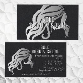 Beauty Salon Metallic Silver Hair Stylist Black Visitkort