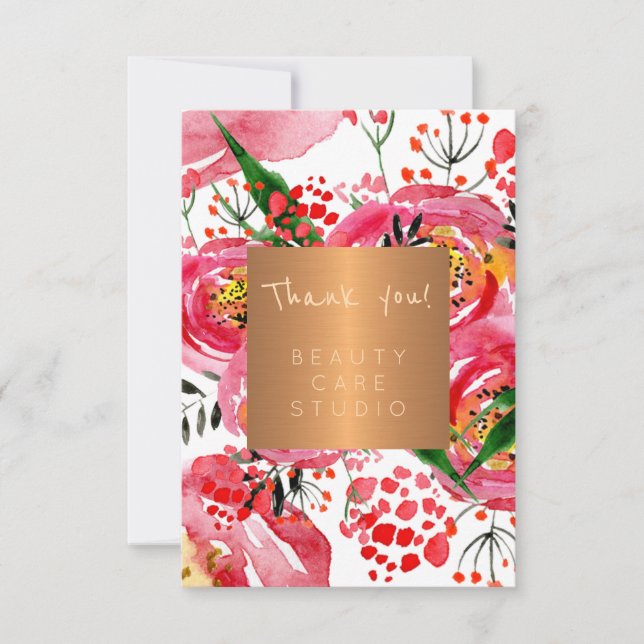 Beauty salon, metalliska peonier av koppar tack kort (Framsida)