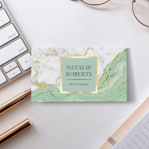 Beauty Salon Mint & Guld Agate Modern Marble Visitkort
