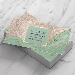Beauty Salon Modern Guld Glitter Mint Agate Marble Visitkort