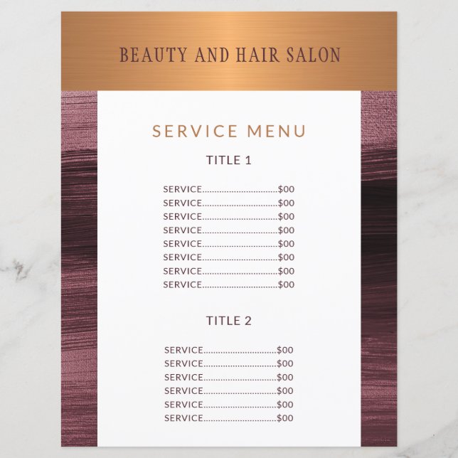 Beauty Salon modern Service Menu-reklamflygare (Framsida)