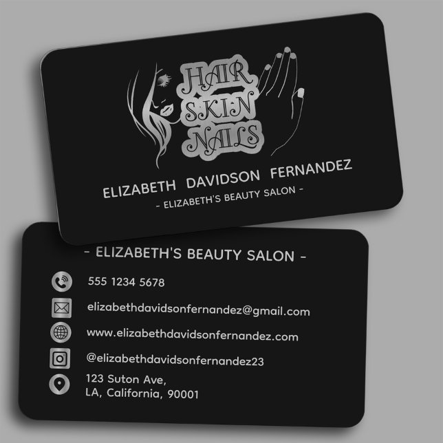 Beauty Salon Modern Silver Logotyp Social Media Bl Visitkort (Skapare uppladdad)