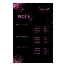 Beauty Salon MUA Hair Black Neon Rosa Pris List Perfect Poster