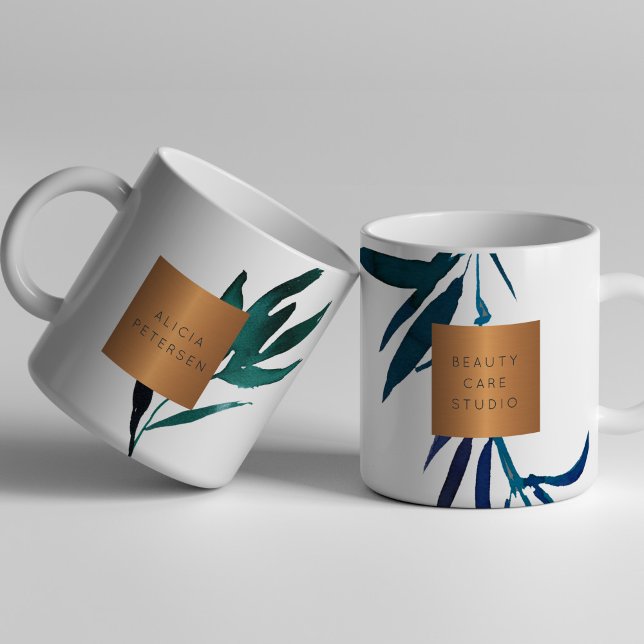 Beauty salon namn glam, kopparfärgat lövskikt kaffemugg (Skapare uppladdad)