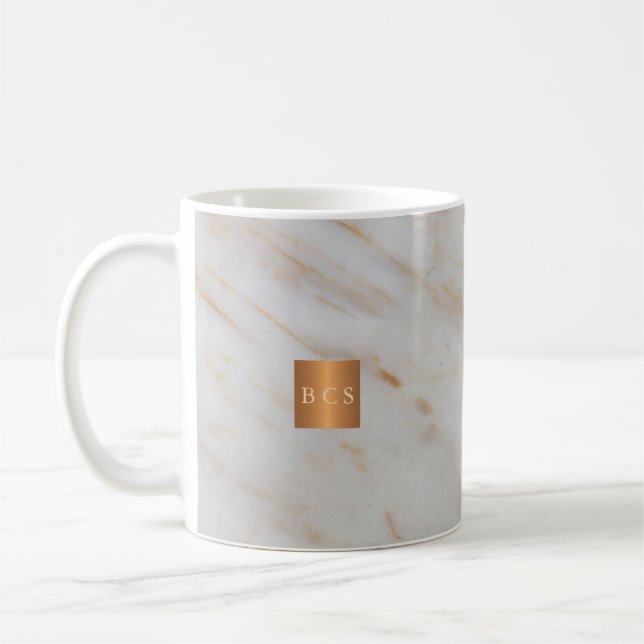 Beauty salon namn guld kopparmarmor, monogram kaffemugg (Vänster)