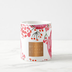 Beauty salon namn guld, vattenfärgad blommigt för kaffemugg
