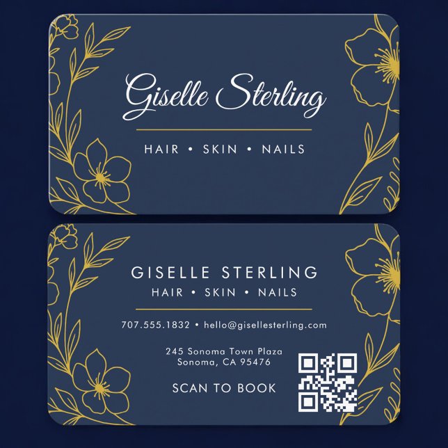 Beauty Salon Navy Blue Gold QR Code Professional Visitkort (Skapare uppladdad)