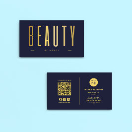 Beauty Salon Navy och Guld QR Code & Logotyp Visitkort