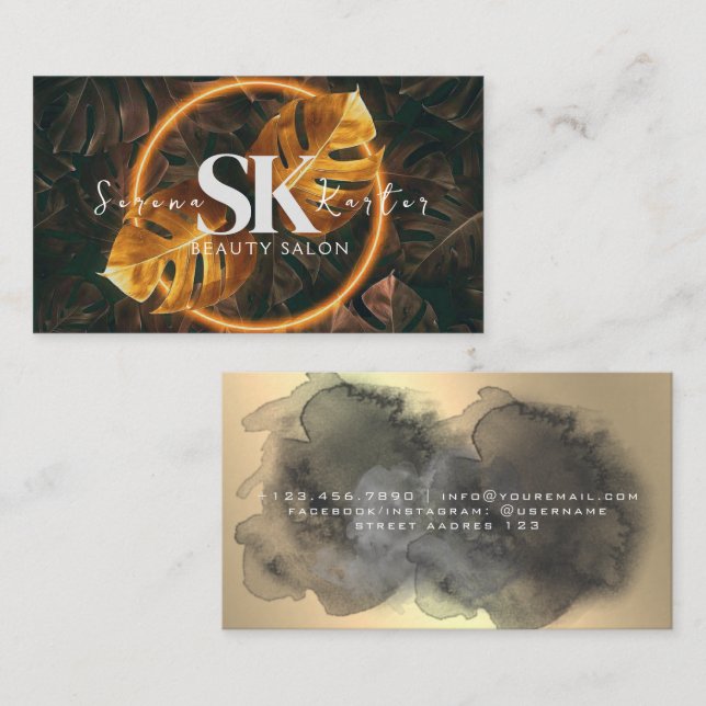 Beauty Salon Neon Abstrakt Woman Modern Visitkort (Fram/baksida)