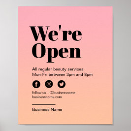 Beauty Salon Open for Business Pastel Rosa Sunset Poster