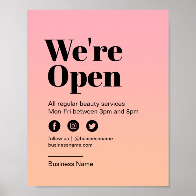 Beauty Salon Open for Business Pastel Rosa Sunset Poster (Framsidan)