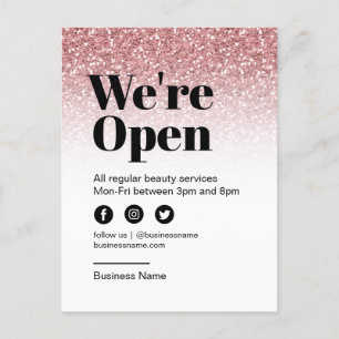 Beauty Salon Open for Business Ro Guld Glitter Meddelande Vykort