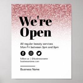 Beauty Salon Open for Business Ro Guld Glitter Poster