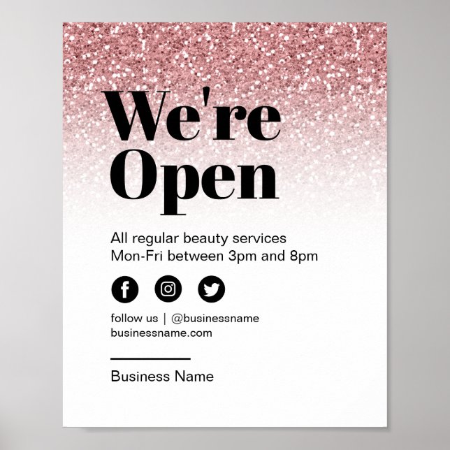 Beauty Salon Open for Business Ro Guld Glitter Poster (Framsidan)