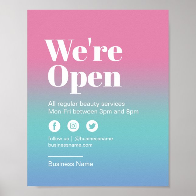 Beauty Salon Open for Business Rosa Colorful Poster (Framsidan)