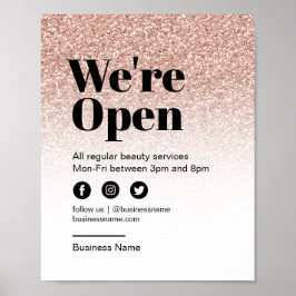 Beauty Salon Open for Business Rosa Glitter Ombre Poster