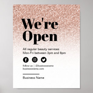 Beauty Salon Open for Business Rosa Glitter Ombre Poster
