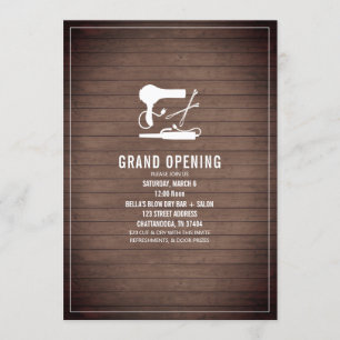 Beauty Salon Opening Hair Verktyg Rustic Wood Inbjudningar