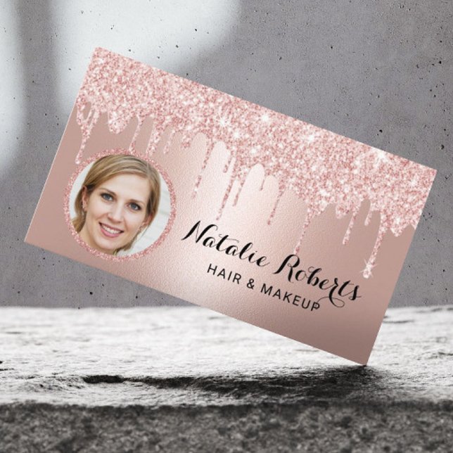 Beauty Salon Photo, Modern Ro Guld, Glitter Visitkort (Skapare uppladdad)