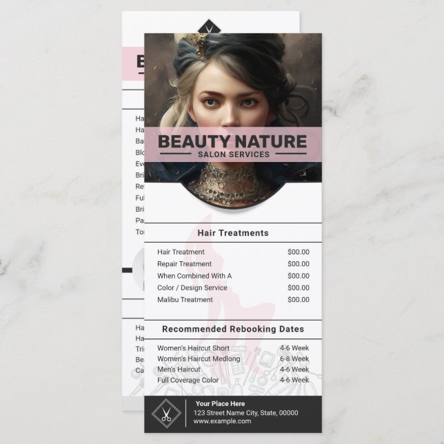 Beauty Salon Pris List-rackkort (Fram/baksida)