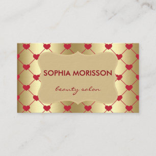 Beauty Salon Red Hearts&Golden Monogram Visitkort