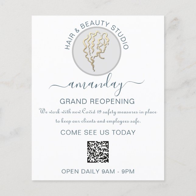 Beauty Salon Reöppning Logotyp QR CODE Pris White Flygblad (Baksidan)