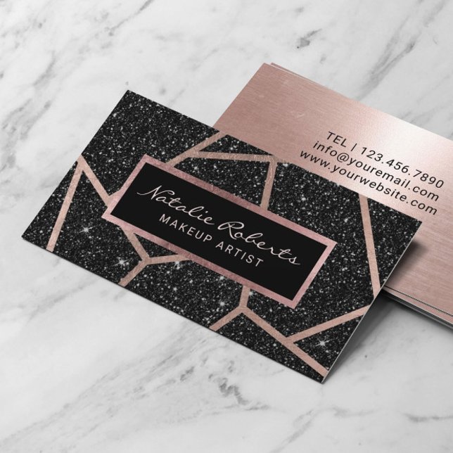 Beauty Salon ro Guld Geometric Black Glitter Visitkort (Skapare uppladdad)