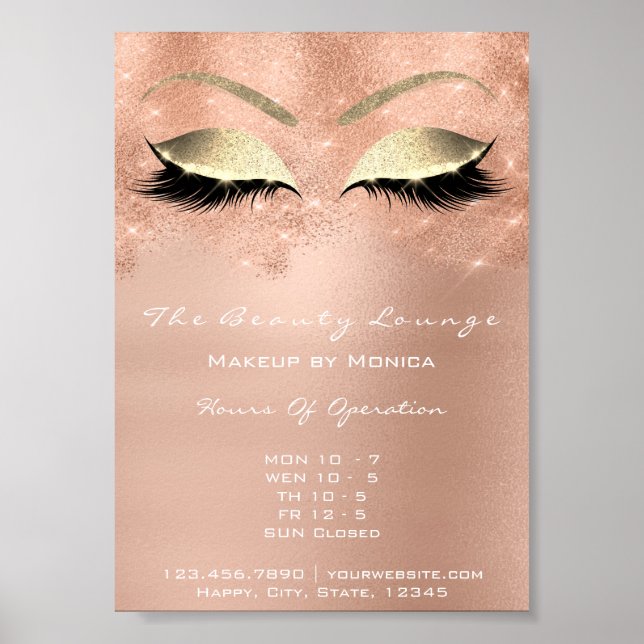 Beauty Salon ro Guld Sparkly Öga White Glitter Poster (Framsidan)