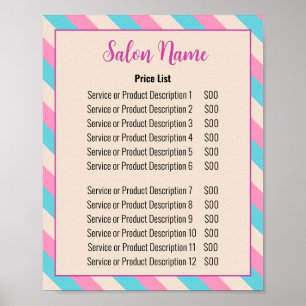 Beauty Salon Rosa Beige Blue Stripe Pris List Poster