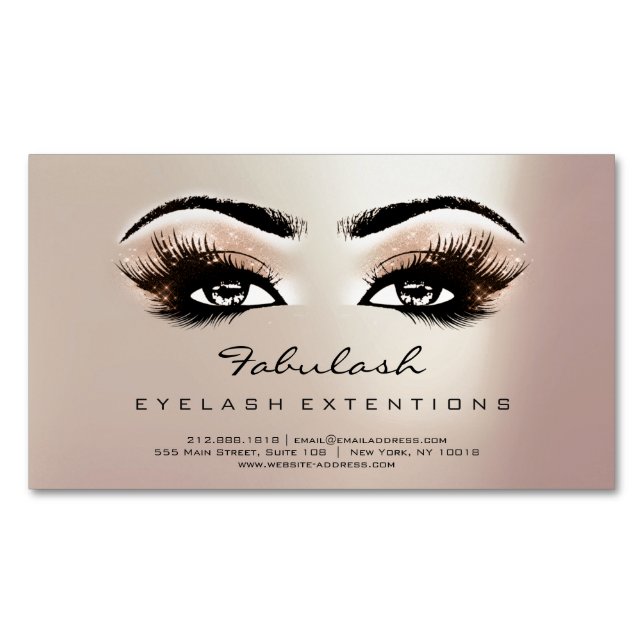 Beauty Salon Rosa ros Guld Adress Makeup Lash Magnetiska Visitkort (Framsida)