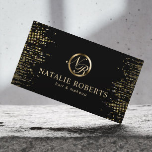 Beauty Salon Script Monogram Logotyp Guld Confetti Tidsbeställning Kort