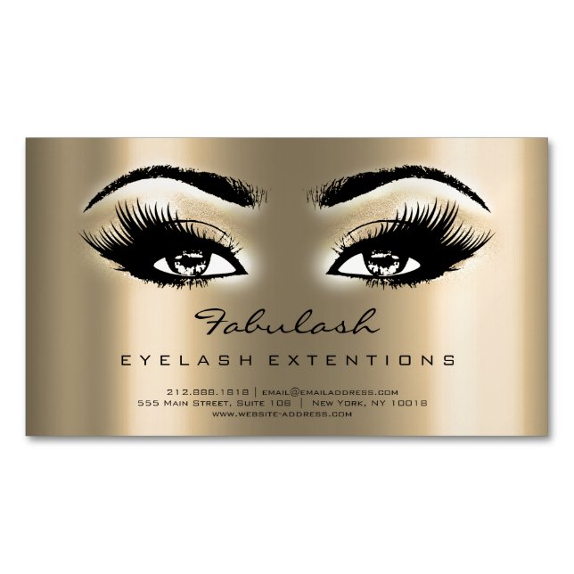 Beauty Salon Sepia Guld Adress Makeup Lash Magnetiska Visitkort (Framsida)
